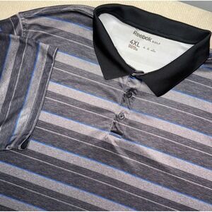 Reebok Golf Polo Shirt Big Mens 4XL Black/Blue /Gray Stripe Short Sleeve
